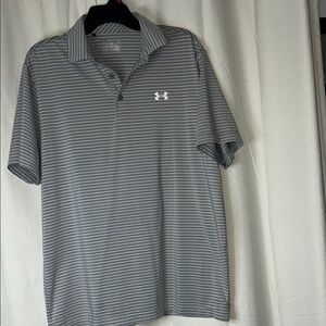 Under Armour Men's Polo Shirt in Gray with White Stripes